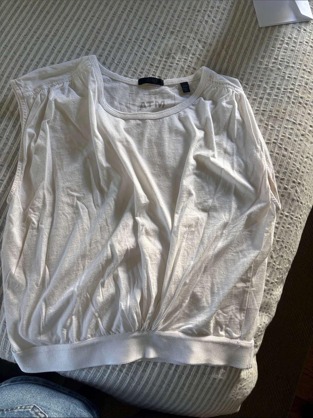 ATM Anthony Thomas Melillo Cream Scoop Neck Tank with Gathered Hem